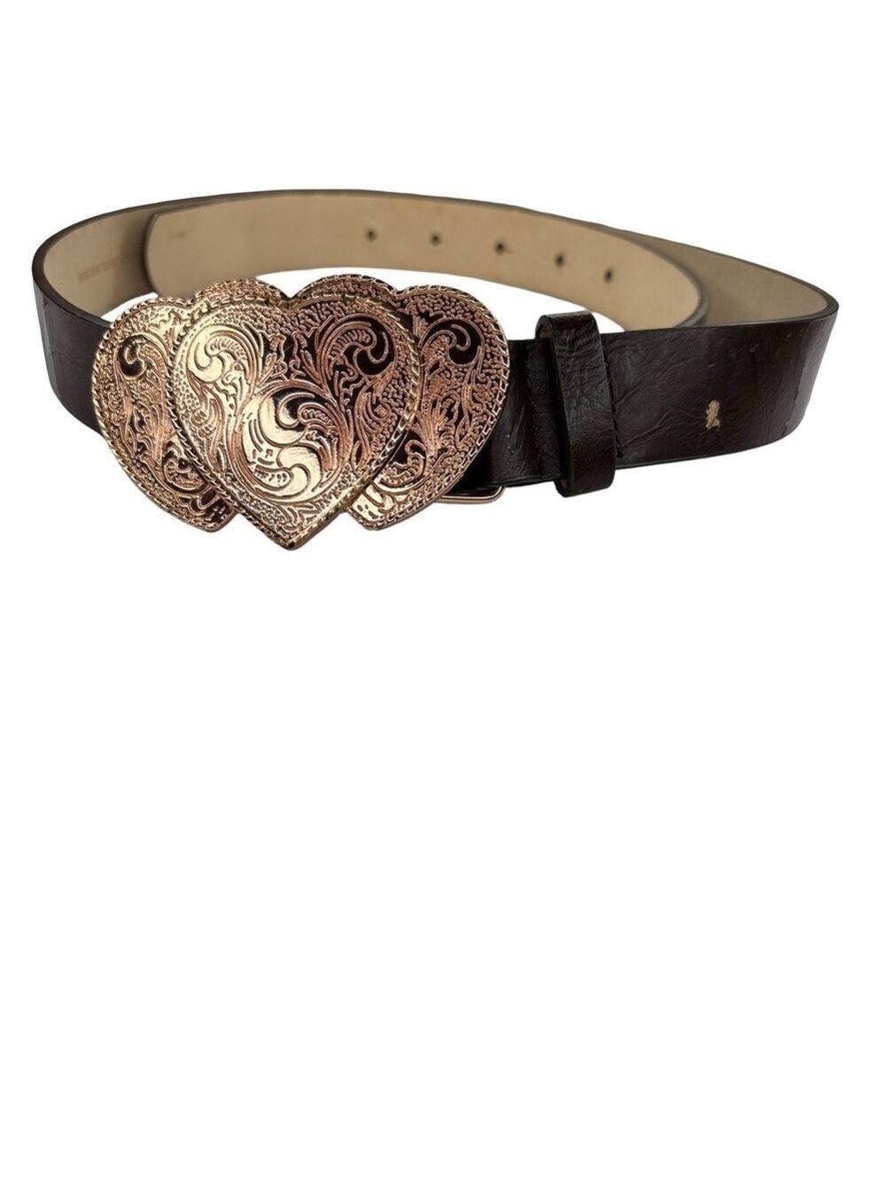 Elegant Brown Belt with Gold Metal Heart Buckle Medium
